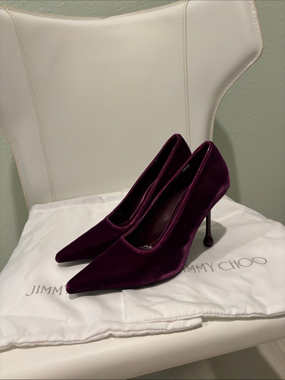 Jimmy Choo Plum Velvet Pointed-Toe Stiletto Pumps